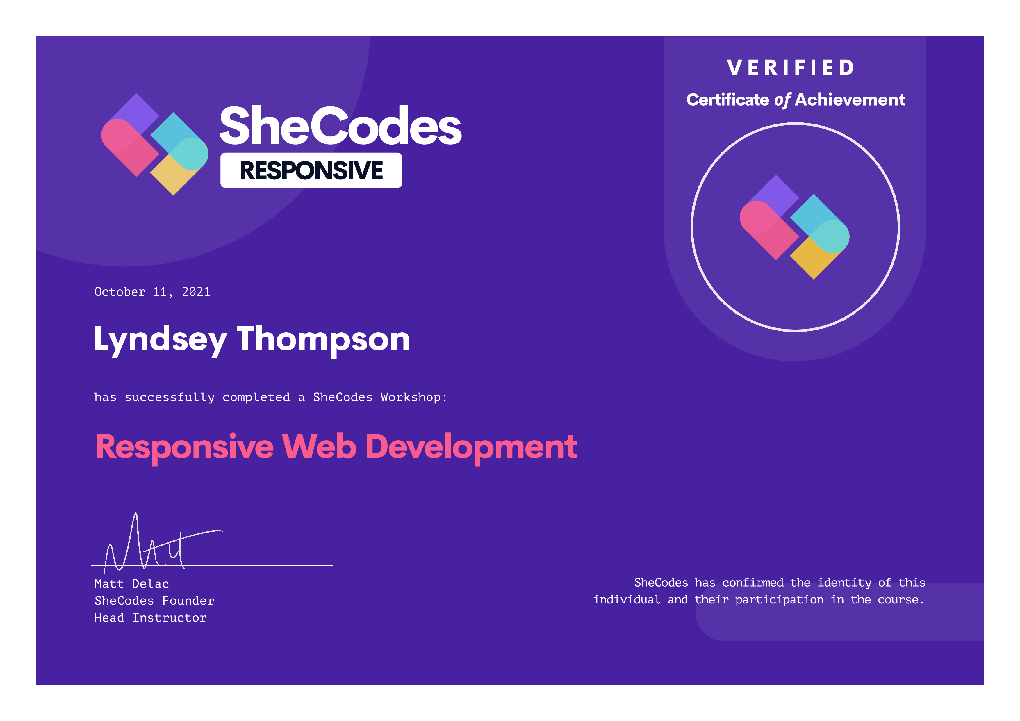 Responsive Web Development certificate